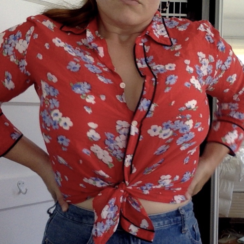 Ralf Lauren Silk Cotton Periwinkle Prarie Blouse